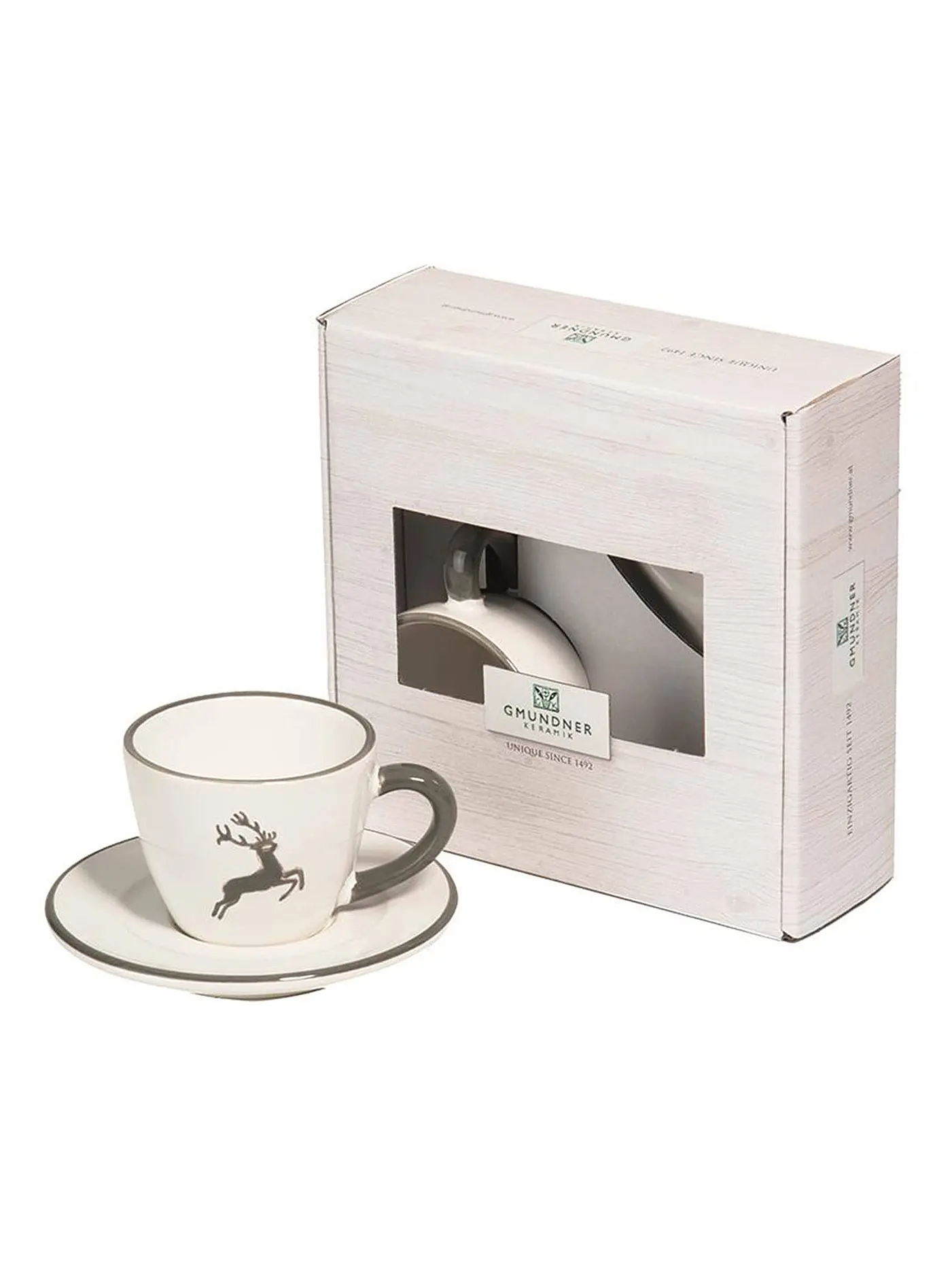 GMUNDNER KERAMIK | Tasse und Untertasse - Espresso for you Gourmet -  2-tlg. (Grauer Hirsch) | 